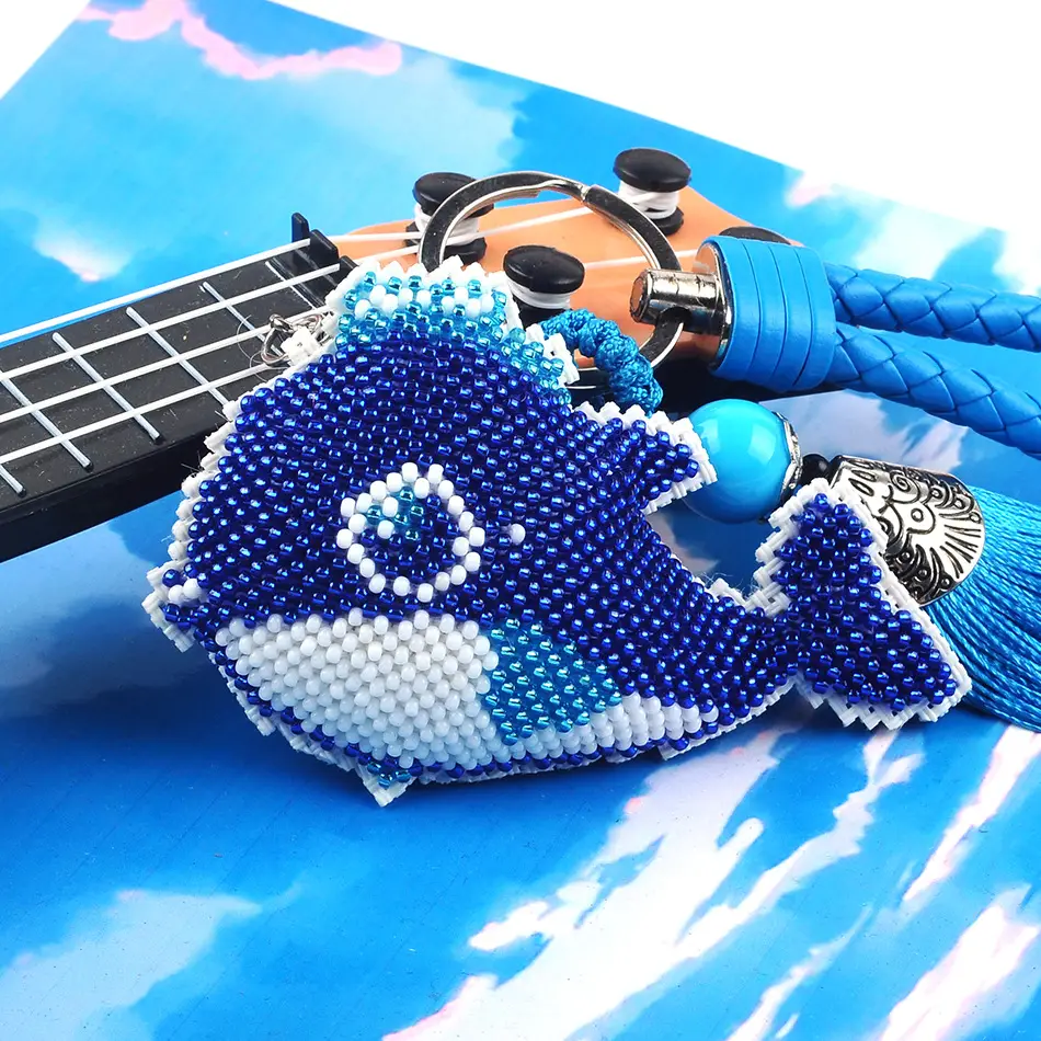 Blue Beaded Ocean Cartoon Key Chain with Tassel - Image 3