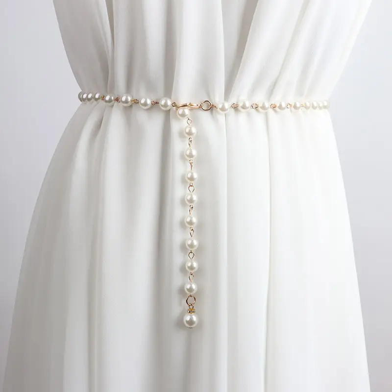 Silver Pearl Beaded Belt for Women Summer Wear