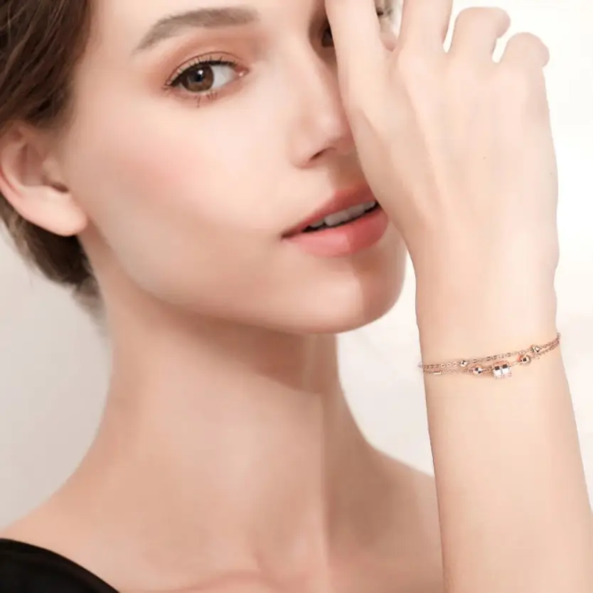 Rose Gold Double Layer Transfer Bead Bracelet for Women - Image 4