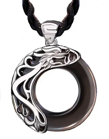 Chinese Dragon & Phoenix Couple Necklace Set Silver Black - Image 4