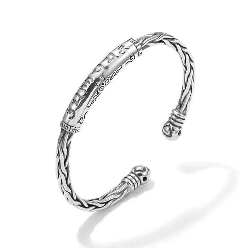 999 Sterling Silver Six-Character Mantra Bracelet for Men - Image 3