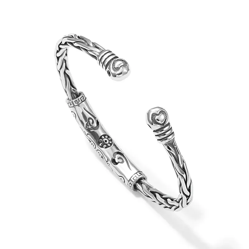 999 Sterling Silver Six-Character Mantra Bracelet for Men - Image 6