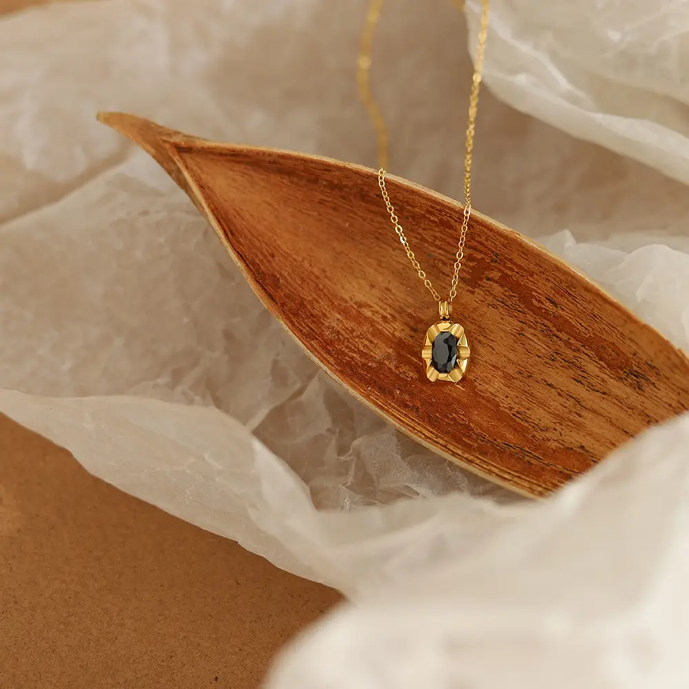 18K Gold Necklace with Black Diamond Pendant - Image 3