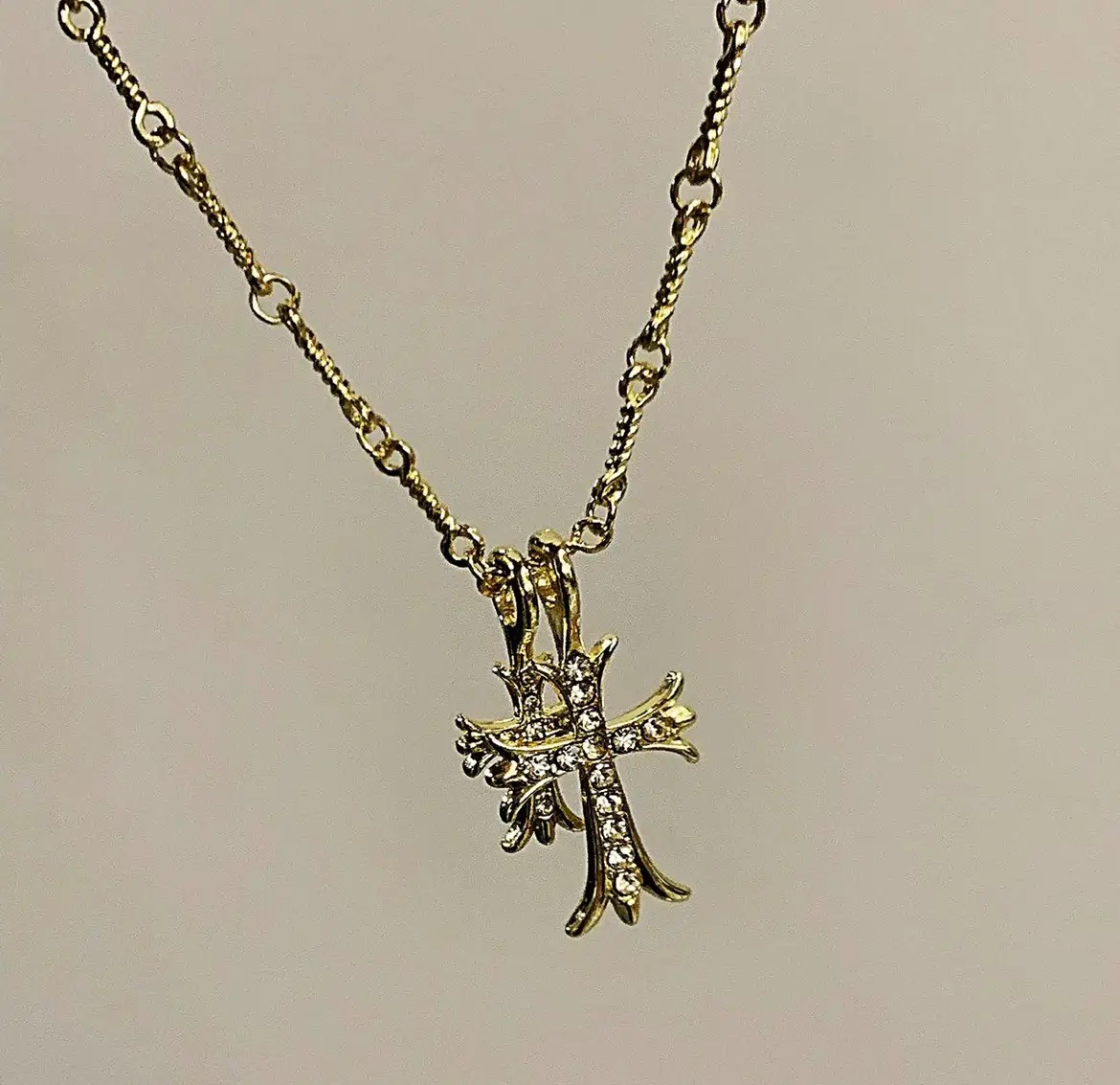 Double Cross Necklace Women's Pendant Baroque Accessories
