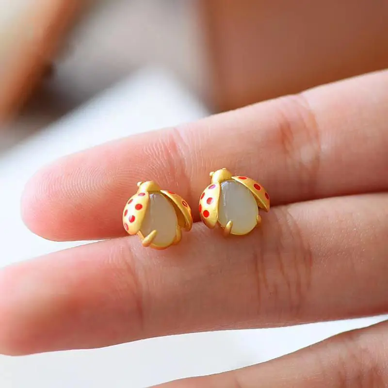 Cute Ladybug Earrings Set S925 Sterling Silver