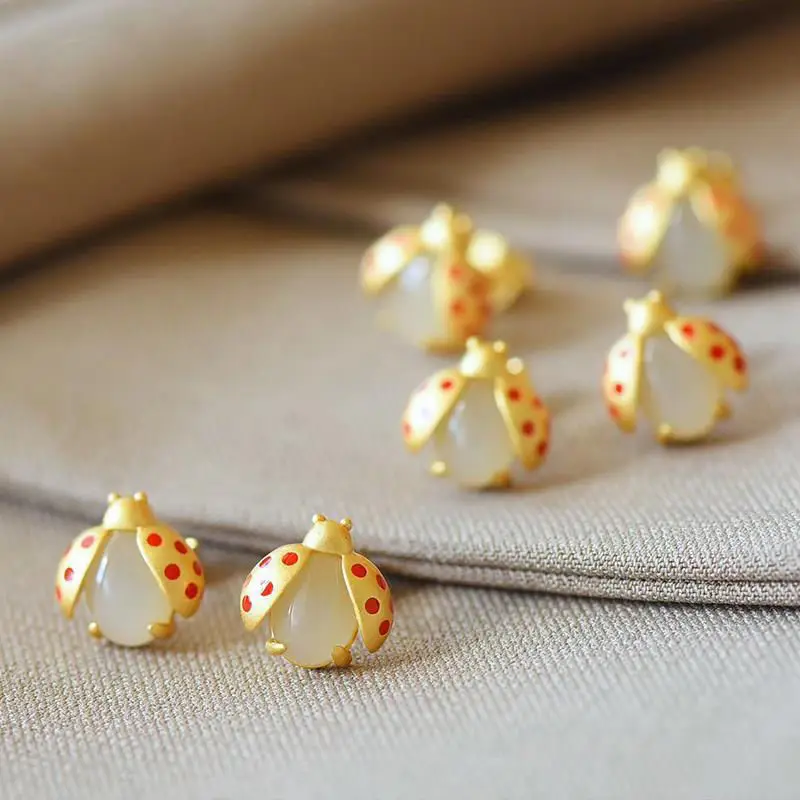 Cute Ladybug Earrings Set S925 Sterling Silver