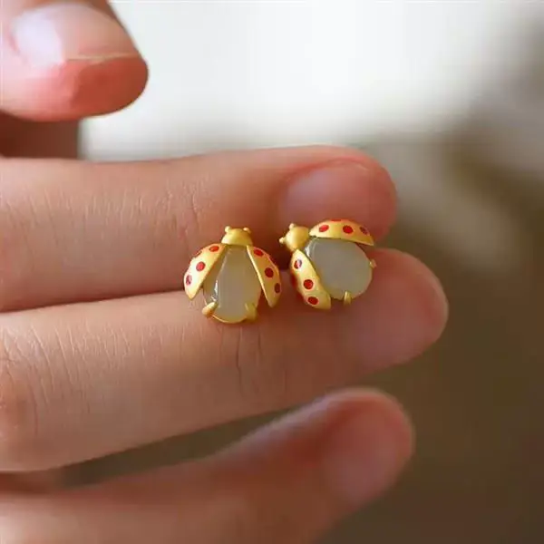 Cute Ladybug Earrings Set S925 Sterling Silver — feature 3