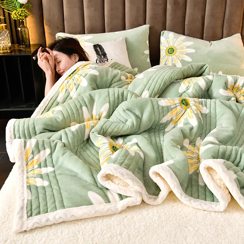 New Pink Three-Layer Lamb Fleece Blanket for Home - Image 10