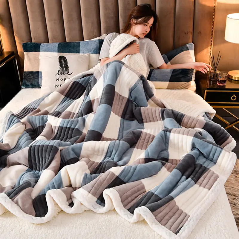 New Pink Three-Layer Lamb Fleece Blanket for Home - Image 2