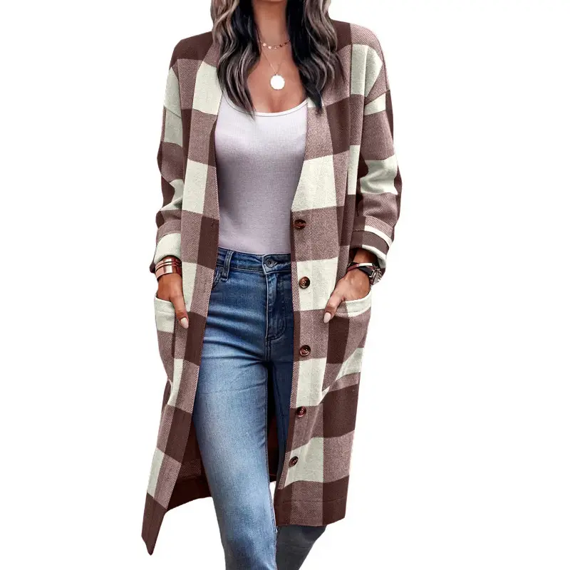 Women's 2022 Plaid Button Coat Cardigan - Image 7