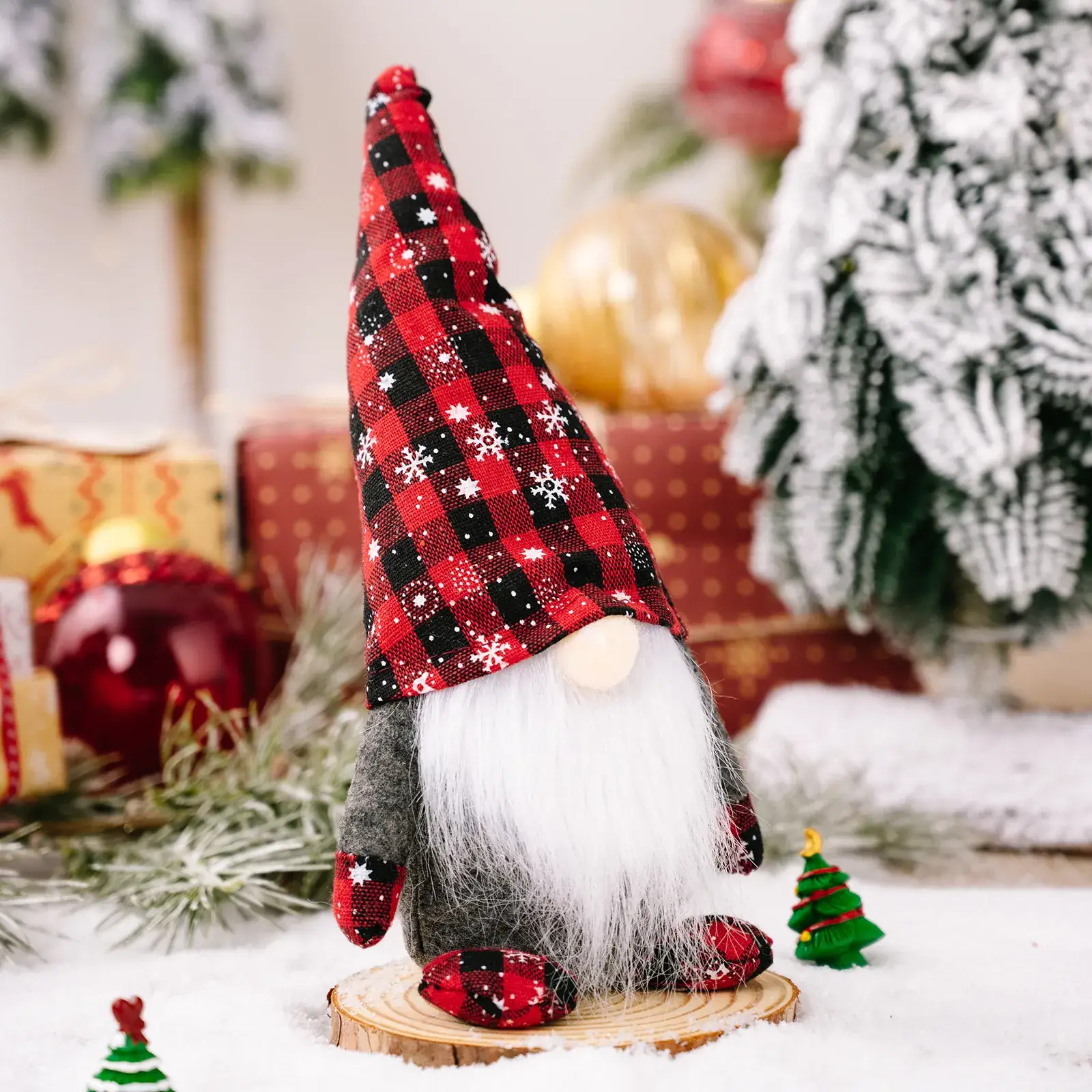 Red Black Plaid Snowflake Rudolph Doll Christmas Decor - Image 3