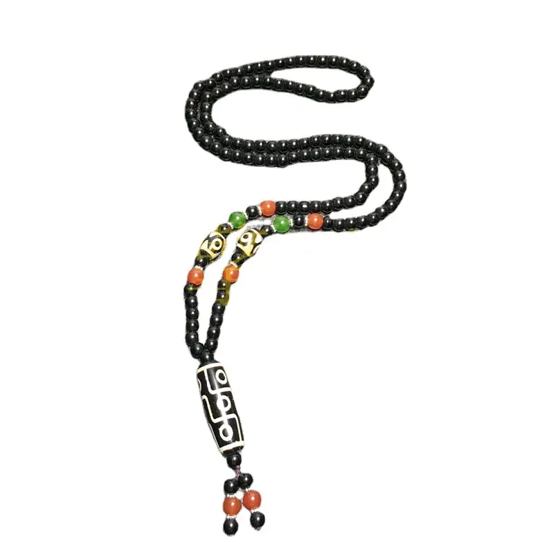 Xizang Agate Necklace with 9 Eye Beads Black - Image 7
