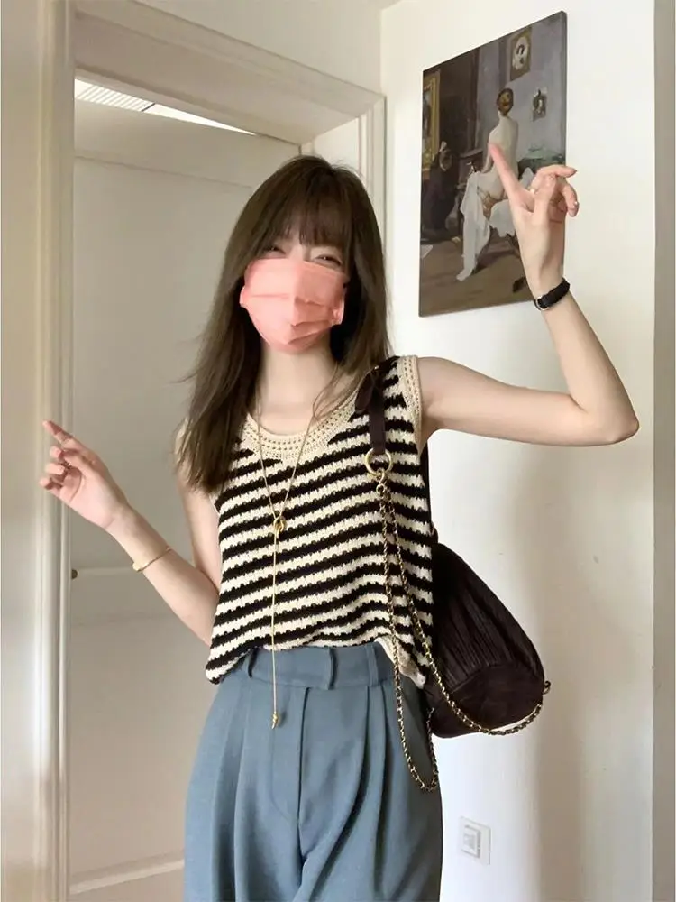 Women's Striped Knitted Vest Summer Wear Ice Silk Thin - Image 3