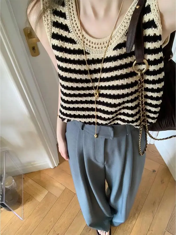 Women's Striped Knitted Vest Summer Wear Ice Silk Thin - Image 4