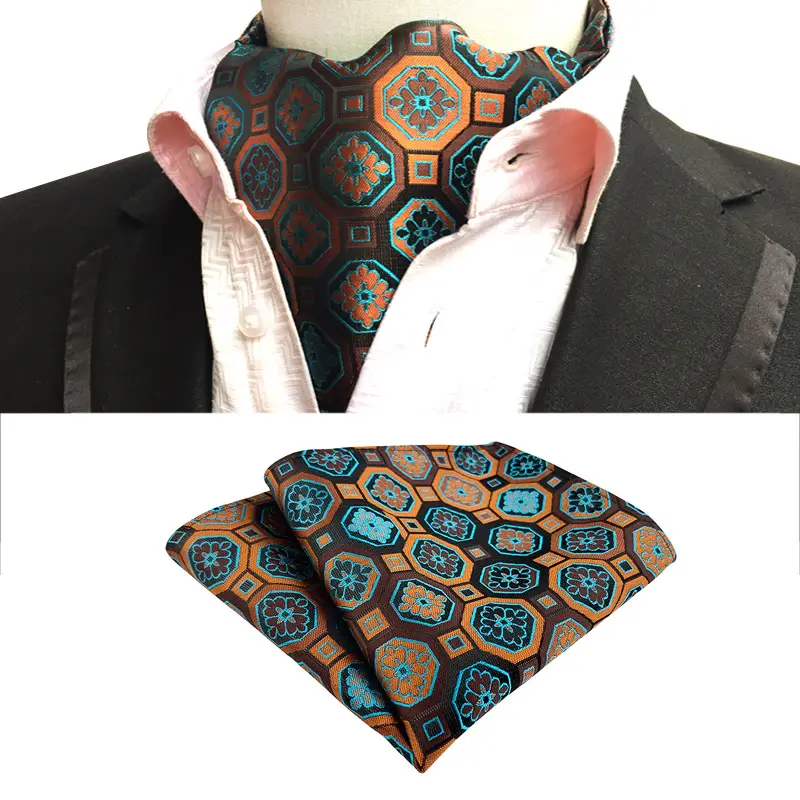 Men's Polyester Scarf Set Red Patterned Tie Square Scarf - Image 25