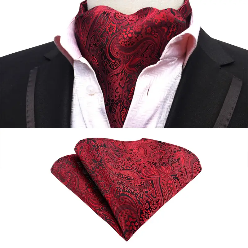 Men's Polyester Scarf Set Red Patterned Tie Square Scarf - Image 26
