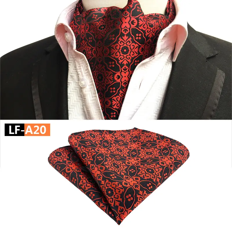 Men's Polyester Scarf Set Red Patterned Tie Square Scarf - Image 20