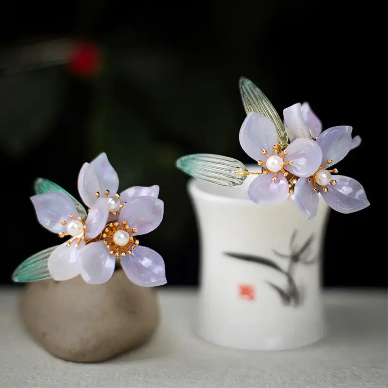 Purple U-Shaped Hairpin for Women Fresh Floral Hair Accessories