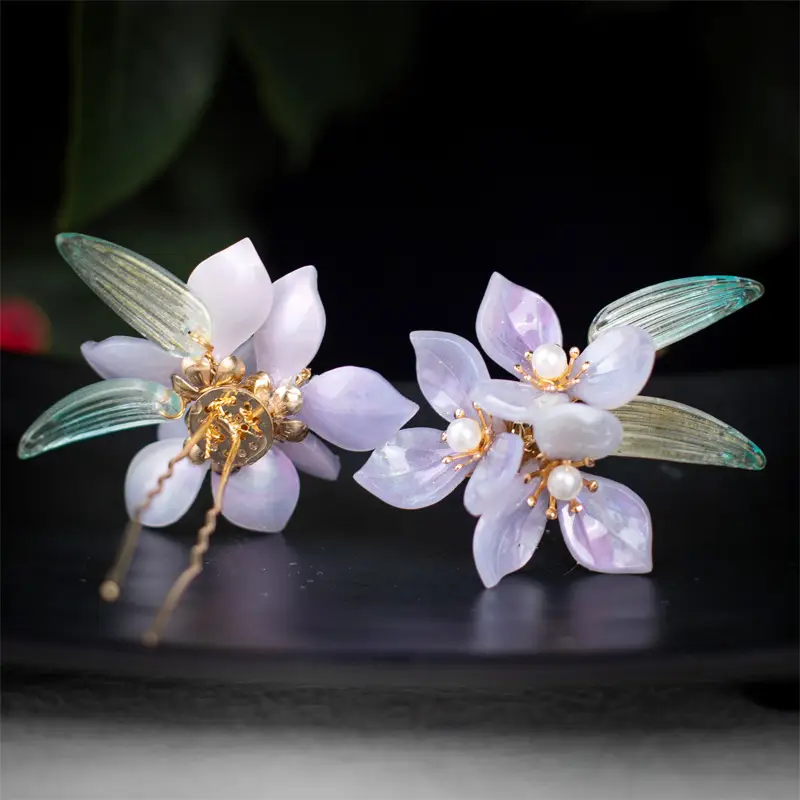 Purple U-Shaped Hairpin for Women Fresh Floral Hair Accessories