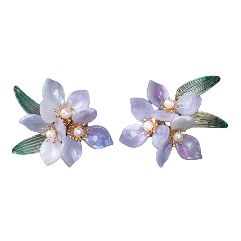 Purple U-Shaped Hairpin for Women Fresh Floral Hair Accessories