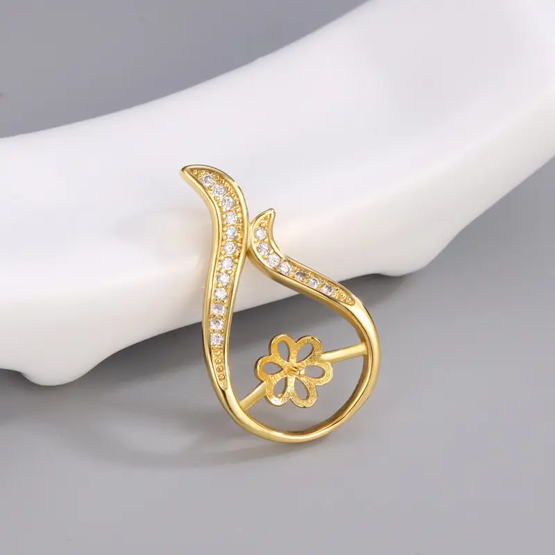 Gold Floral Cross Pendant with Crystal Flower Design - Image 2