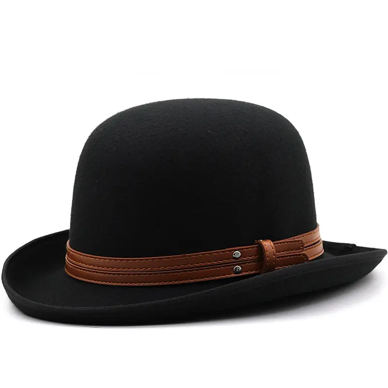 Men's Oval Top Hat Brown Belt Decor European American British Classic Belt Retro Wool Small Top Hat - Image 9