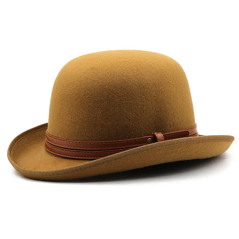 Men's Oval Top Hat Brown Belt Decor European American British Classic Belt Retro Wool Small Top Hat - Image 3