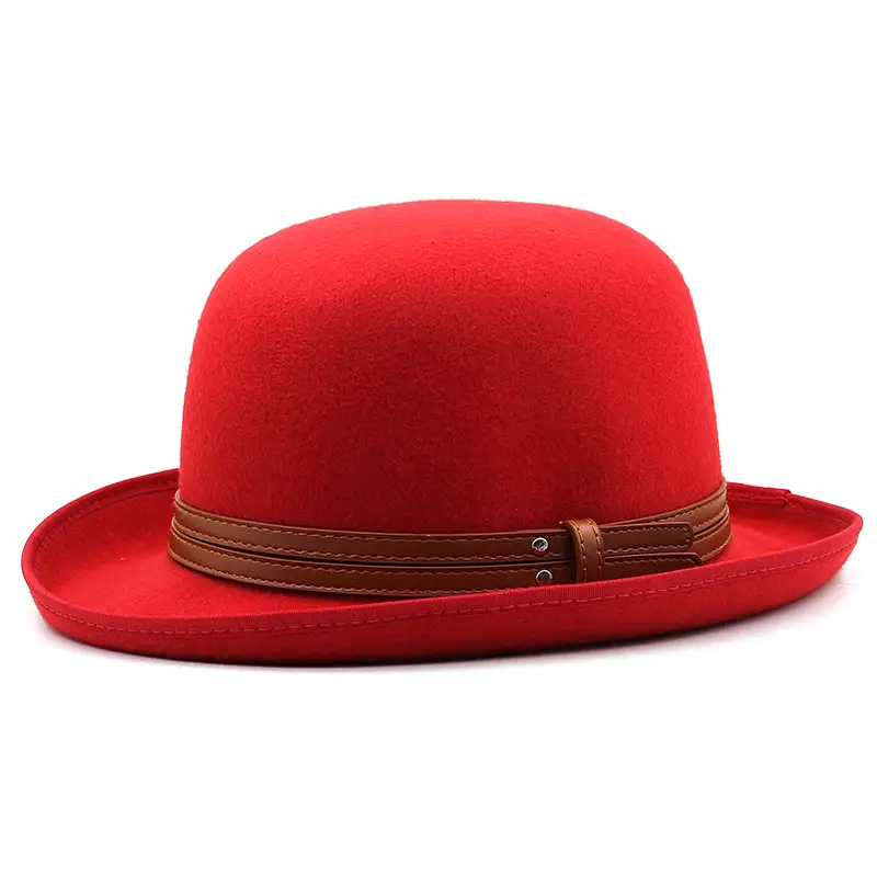 Men's Oval Top Hat Brown Belt Decor European American British Classic Belt Retro Wool Small Top Hat - Image 5