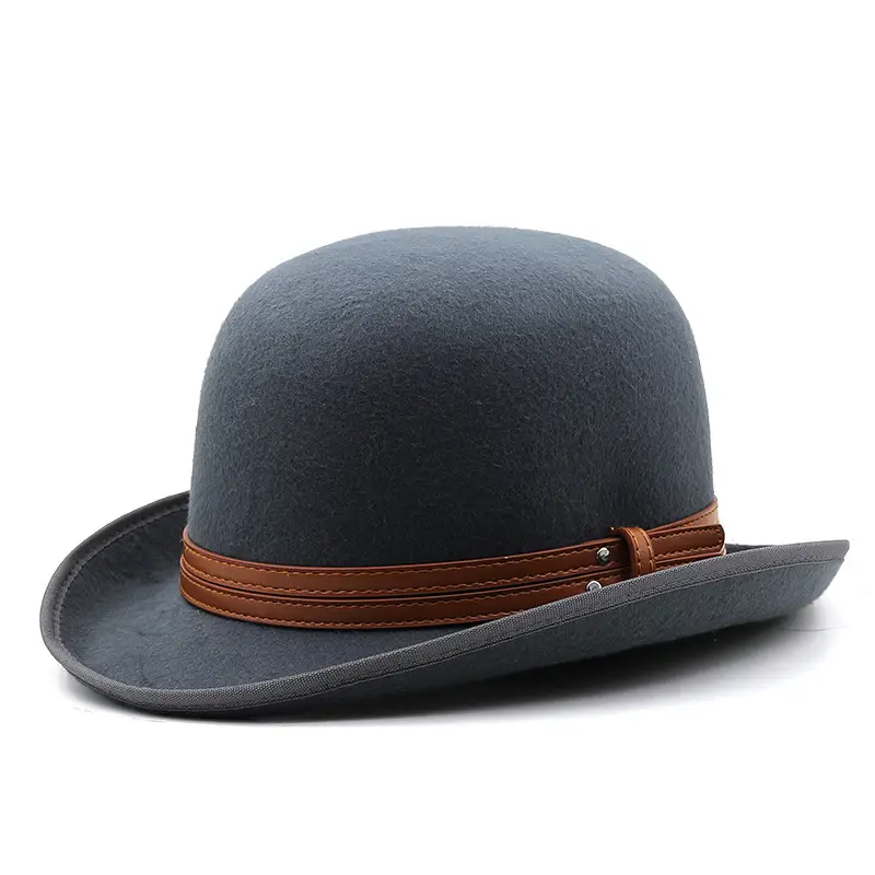 Men's Oval Top Hat Brown Belt Decor European American British Classic Belt Retro Wool Small Top Hat - Image 8
