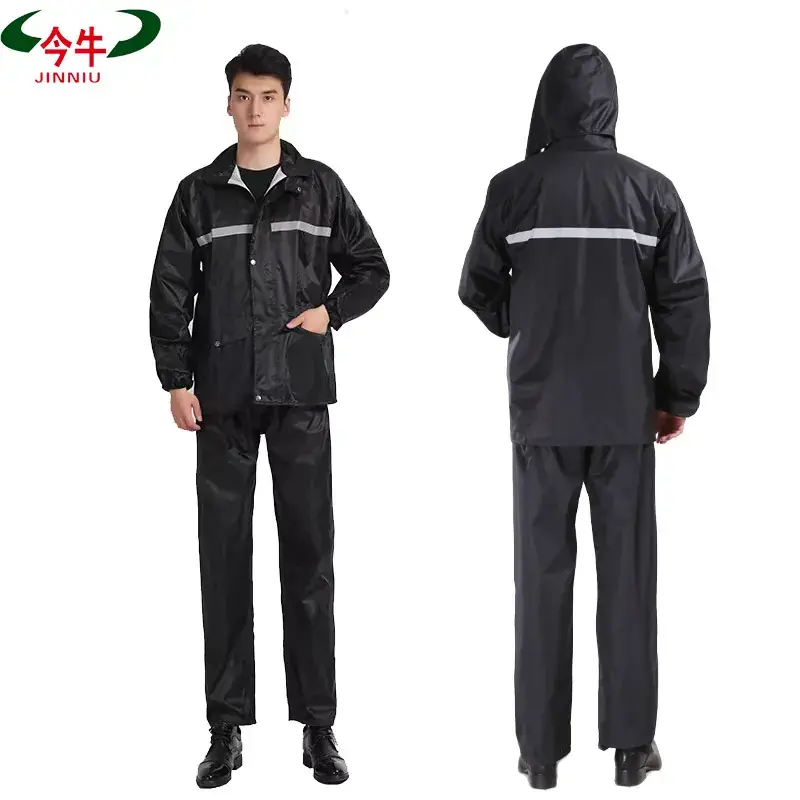 Men Raincoat Set Black Oxford Cloth Full Body Waterproof - Image 3