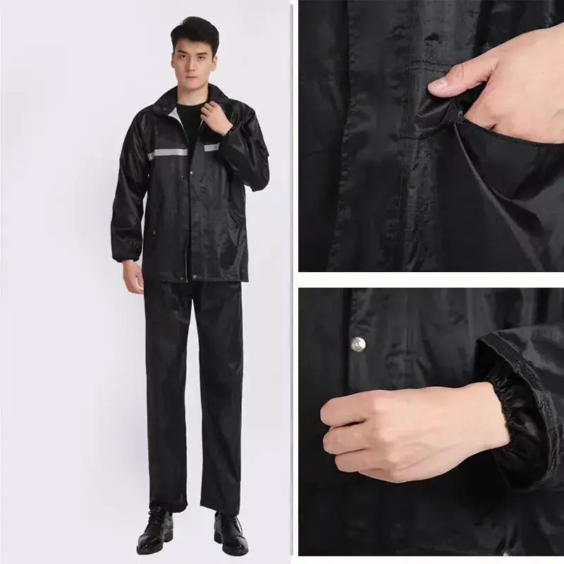 Men Raincoat Set Black Oxford Cloth Full Body Waterproof - Image 5