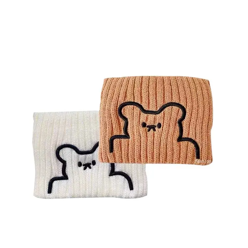 Wool Bear Embroidery Headband Women Winter Warm