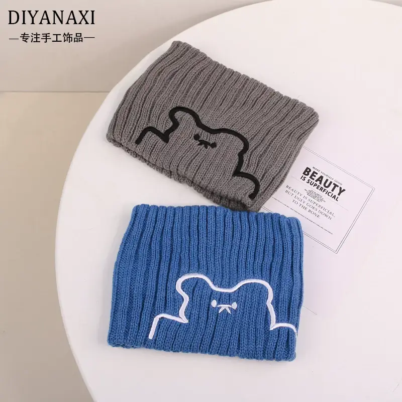 Wool Bear Embroidery Headband Women Winter Warm — feature 10