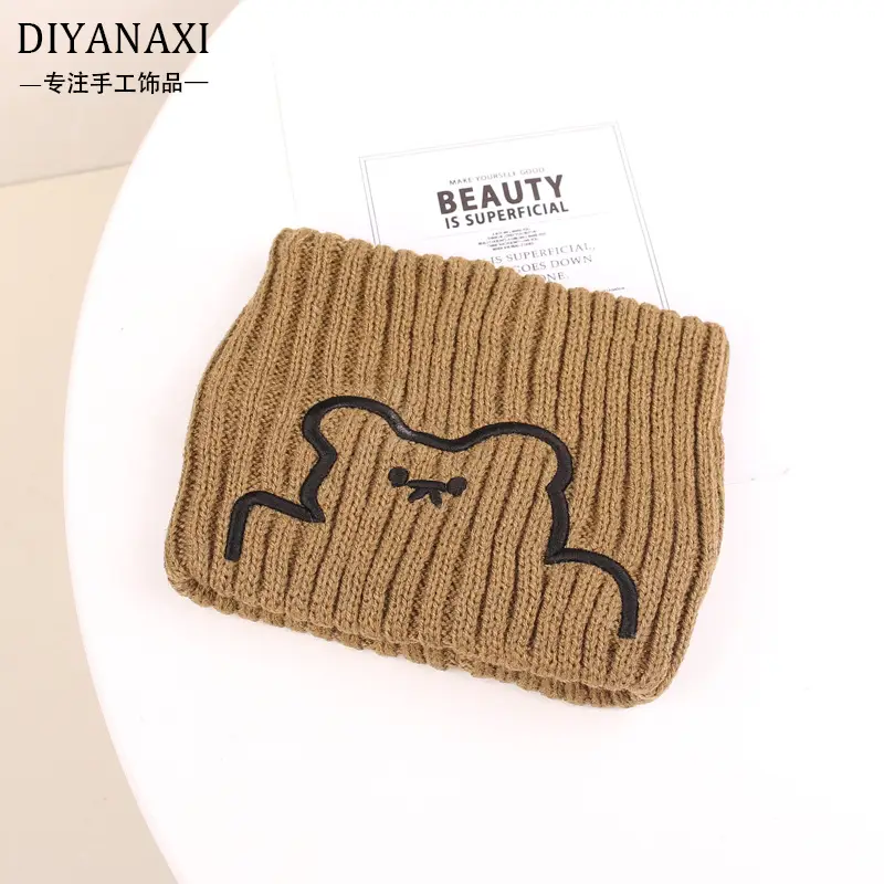 Wool Bear Embroidery Headband Women Winter Warm