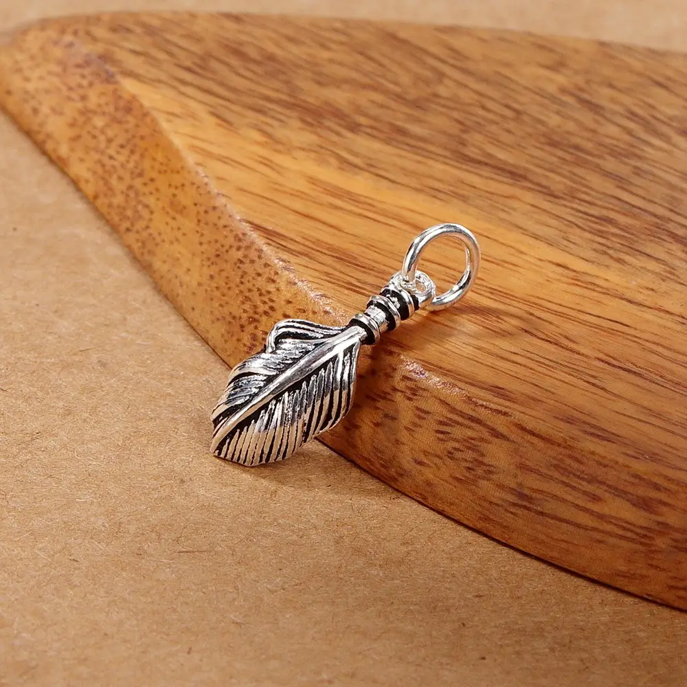 S925 Sterling Silver Feather Pendant with Leaf Design - Image 4