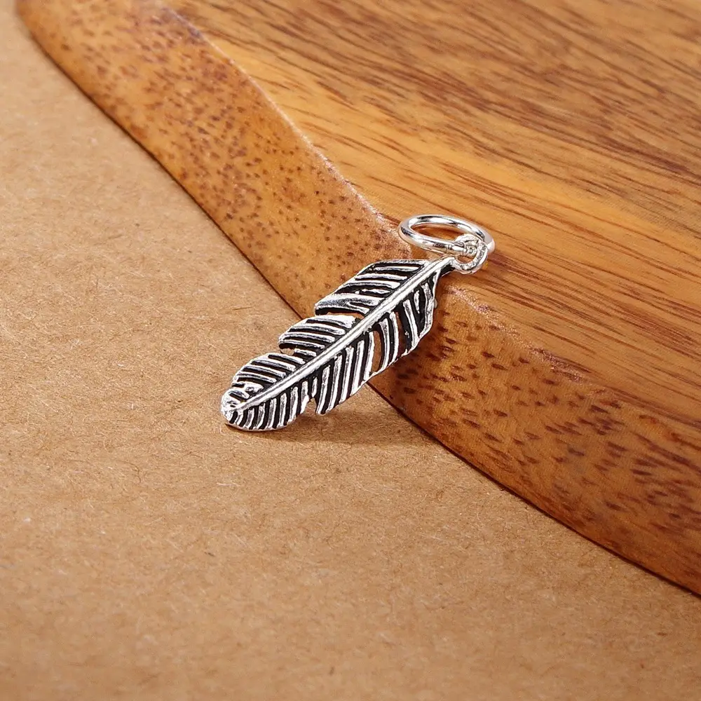 S925 Sterling Silver Feather Pendant with Leaf Design - Image 6