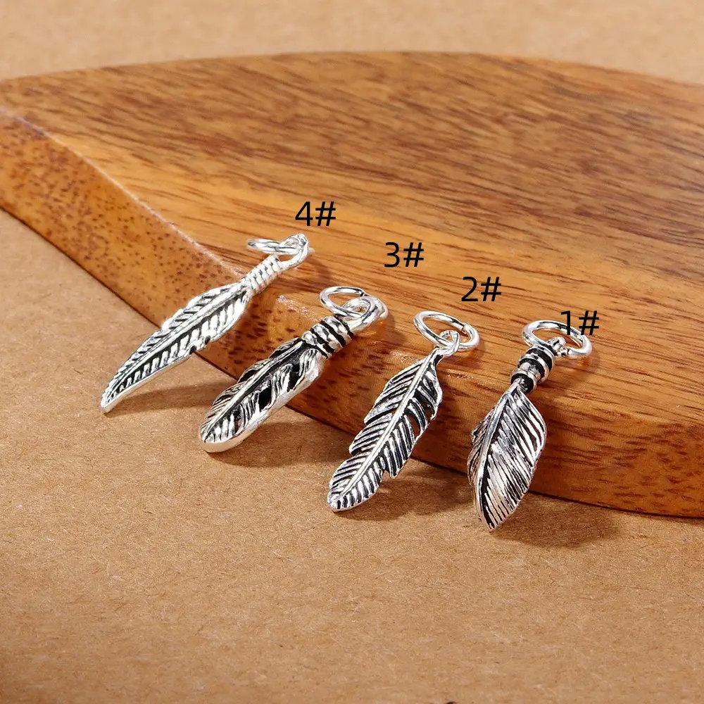 S925 Sterling Silver Feather Pendant with Leaf Design - Image 2