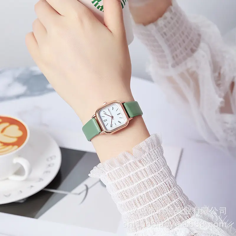 Women's Square Watch Gold Rose Gold Black Strap Quartz - Image 6