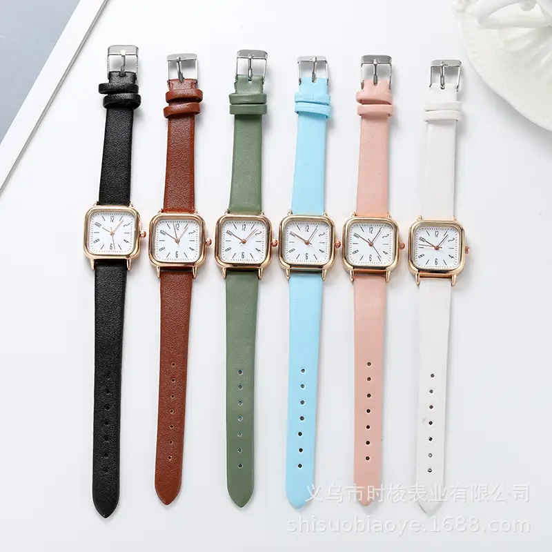 Women's Square Watch Gold Rose Gold Black Strap Quartz - Image 7