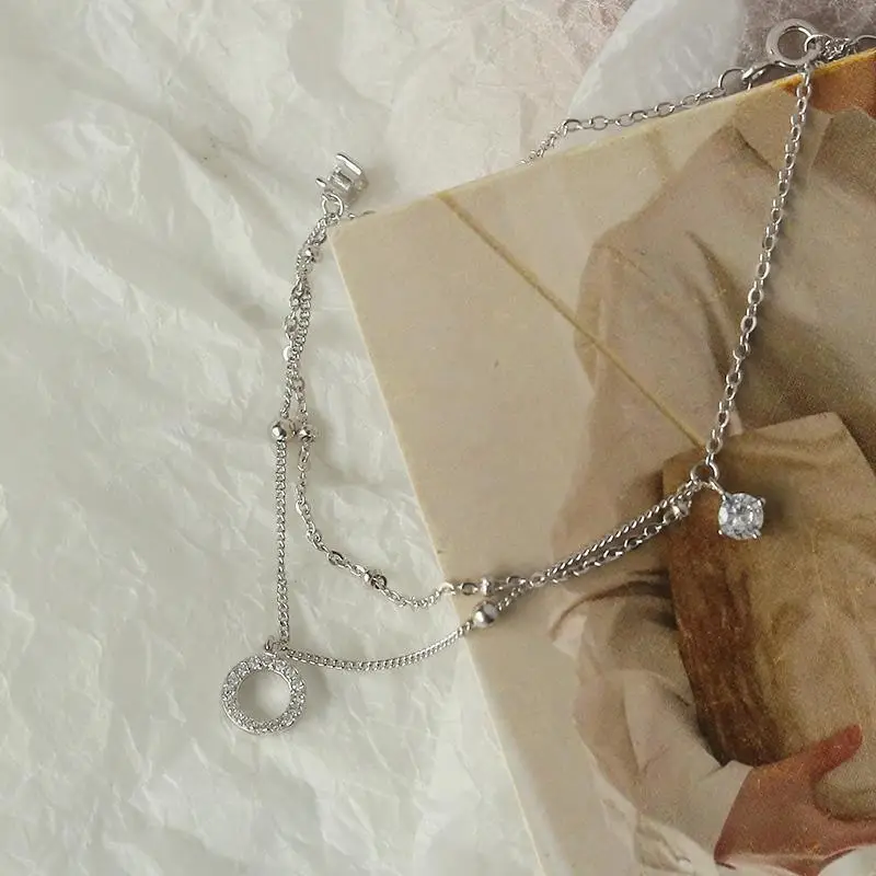 Silver Double Layer Anklet with Tassel Pendant for Women - Image 5