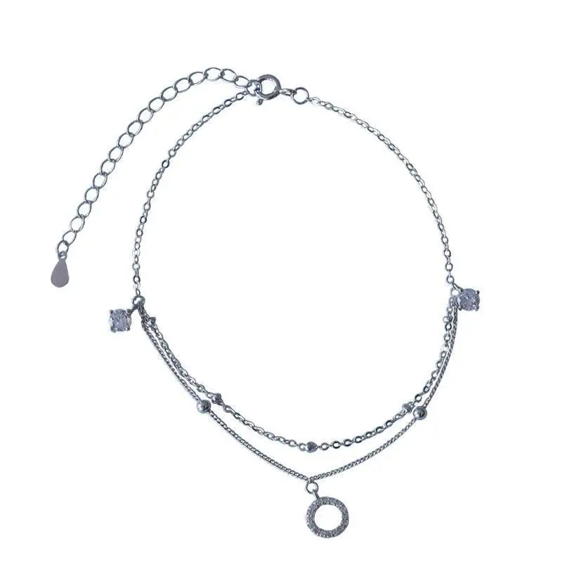 Silver Double Layer Anklet with Tassel Pendant for Women - Image 6