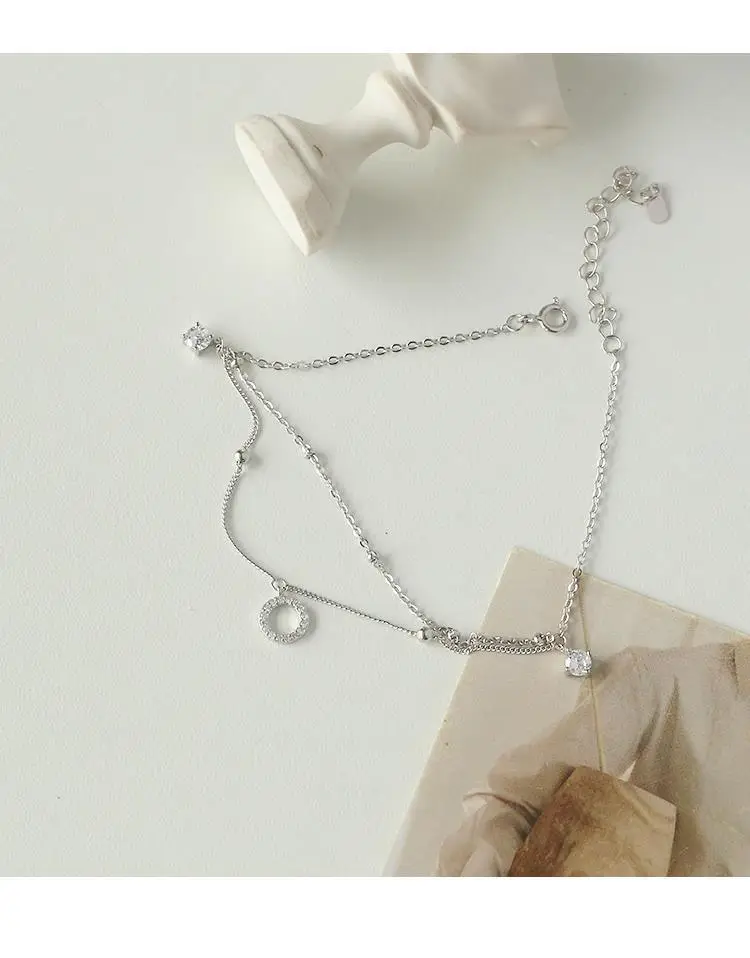 Silver Double Layer Anklet with Tassel Pendant for Women — feature 1