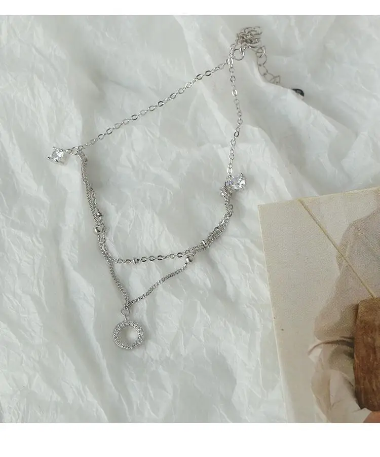 Silver Double Layer Anklet with Tassel Pendant for Women — feature 2