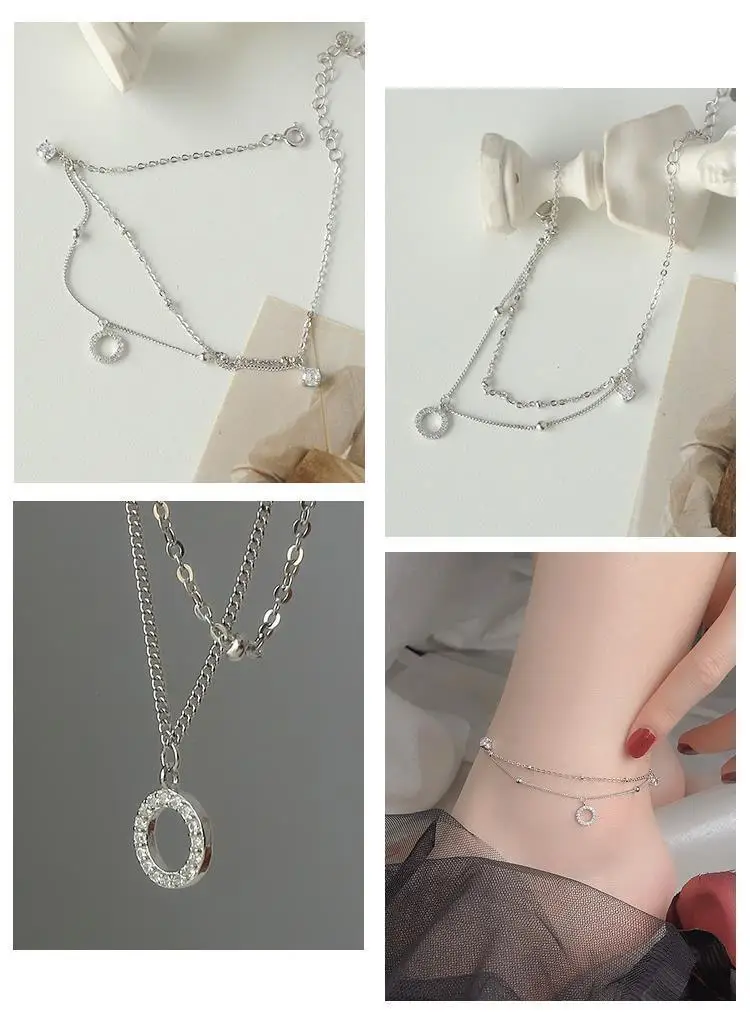 Silver Double Layer Anklet with Tassel Pendant for Women — feature 8