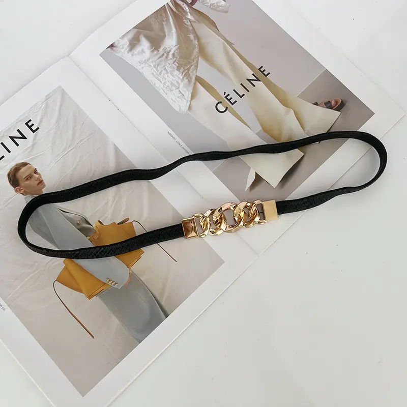 Korean-style Stretch Belt for Women Black Gold Pearl - Image 2