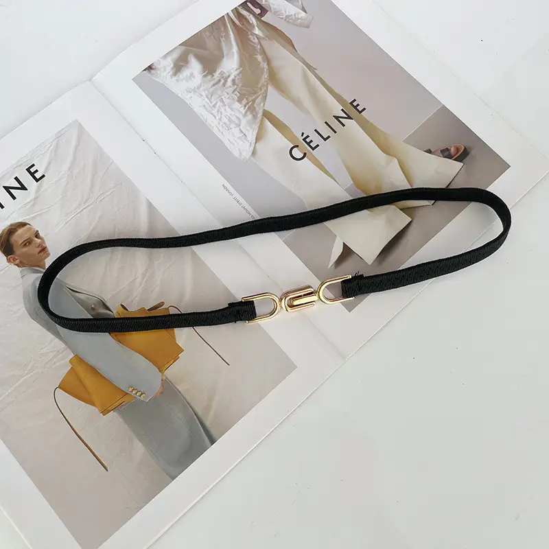 Korean-style Stretch Belt for Women Black Gold Pearl - Image 4
