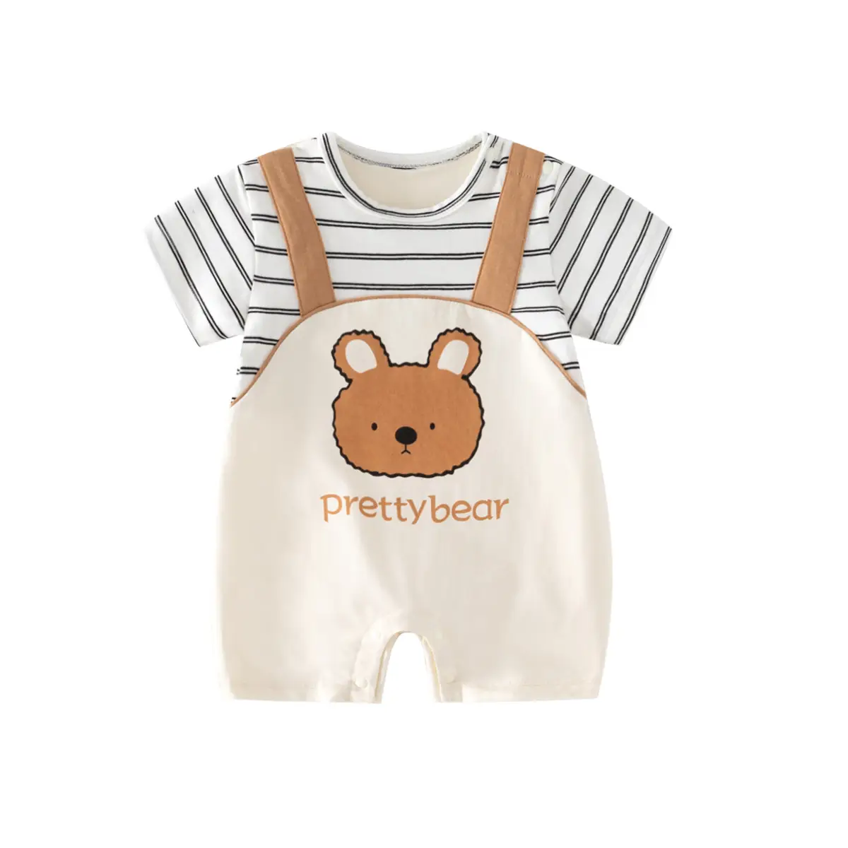 Baby Bear Printed Shorts Set Striped Top Overalls - Image 4
