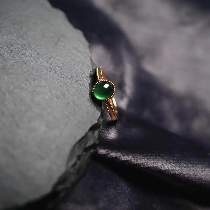 Green Chalcedony Open Ring Women's Gold Plated - Image 2