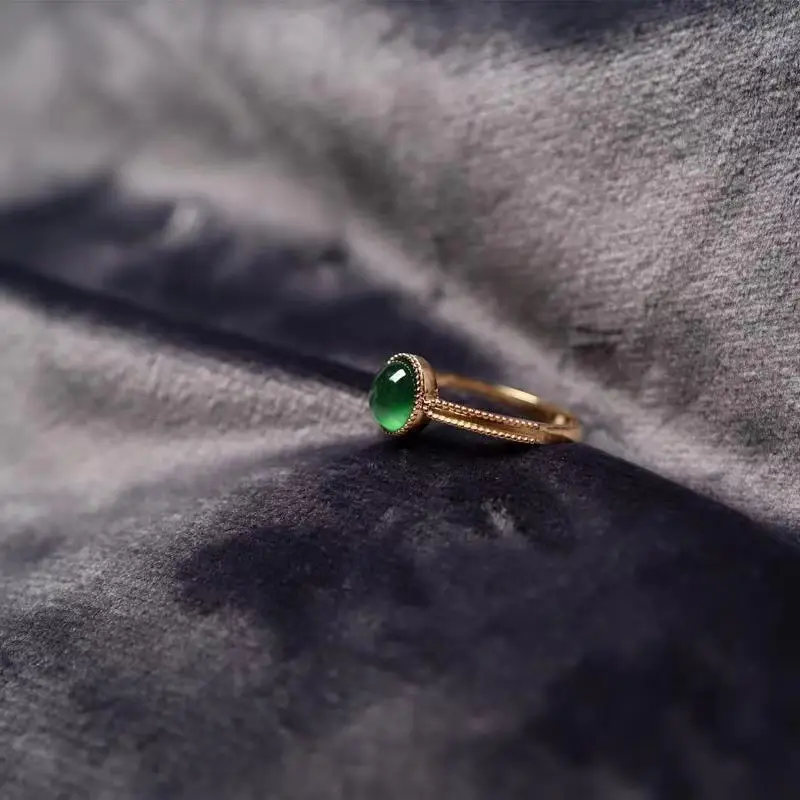 Green Chalcedony Open Ring Women's Gold Plated - Image 3