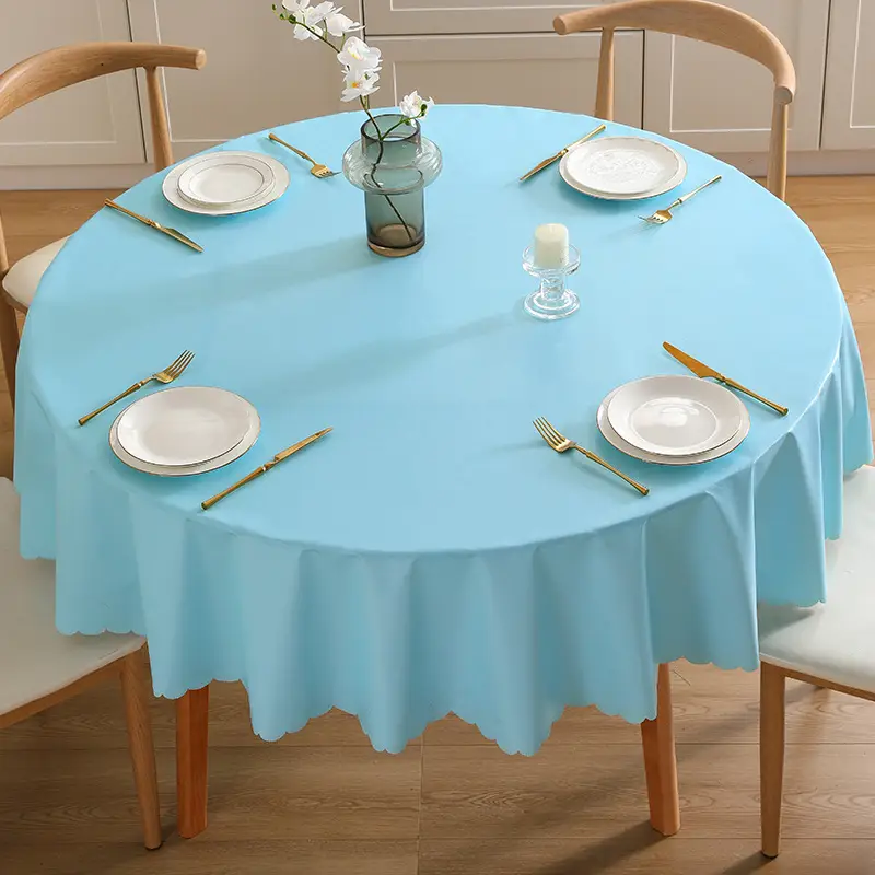White PVC Round Tablecloth Set for Dining - Image 15